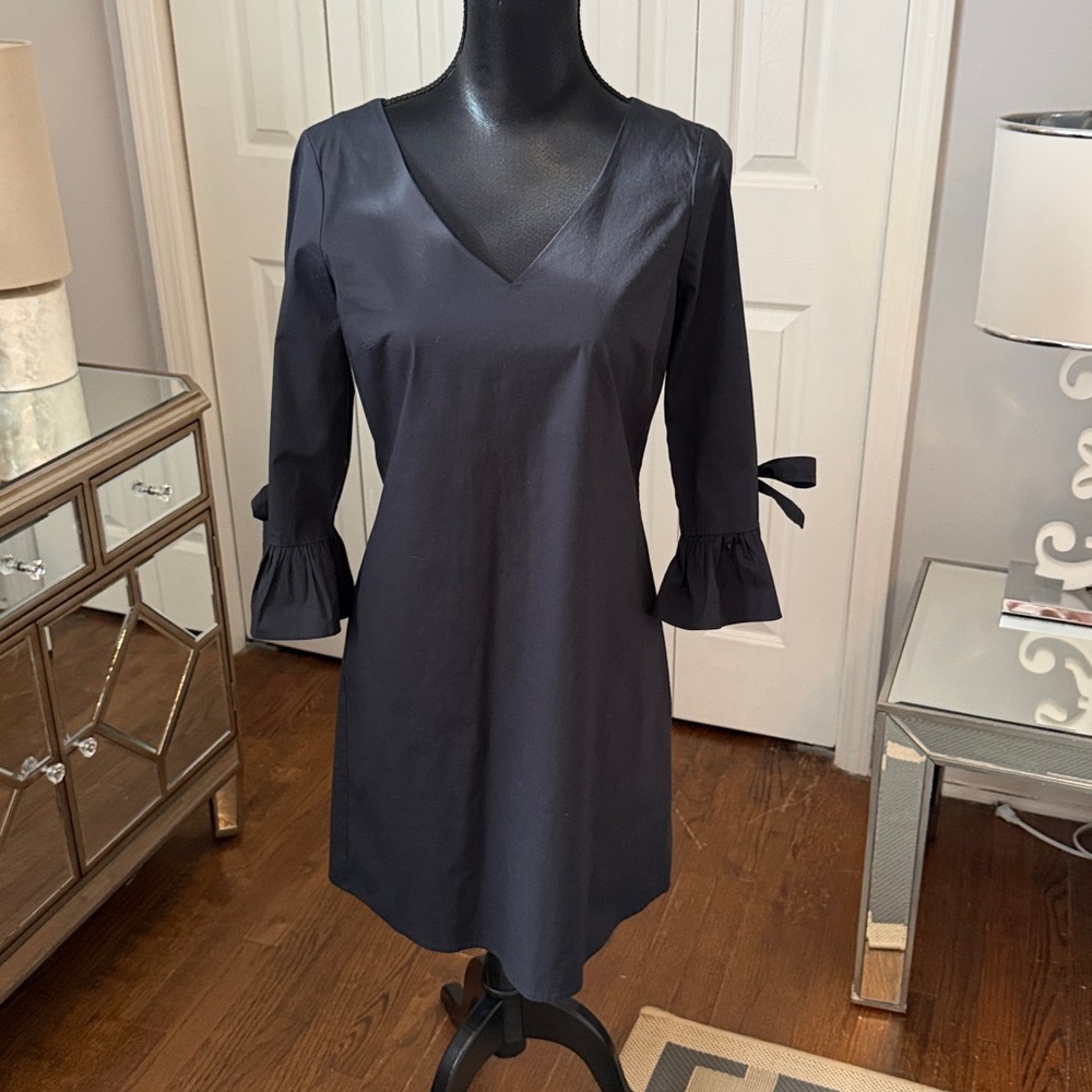 J Crew Classic Black V-Neck Dress w/ Ruffle Tie Sleeves Adorable Size 4